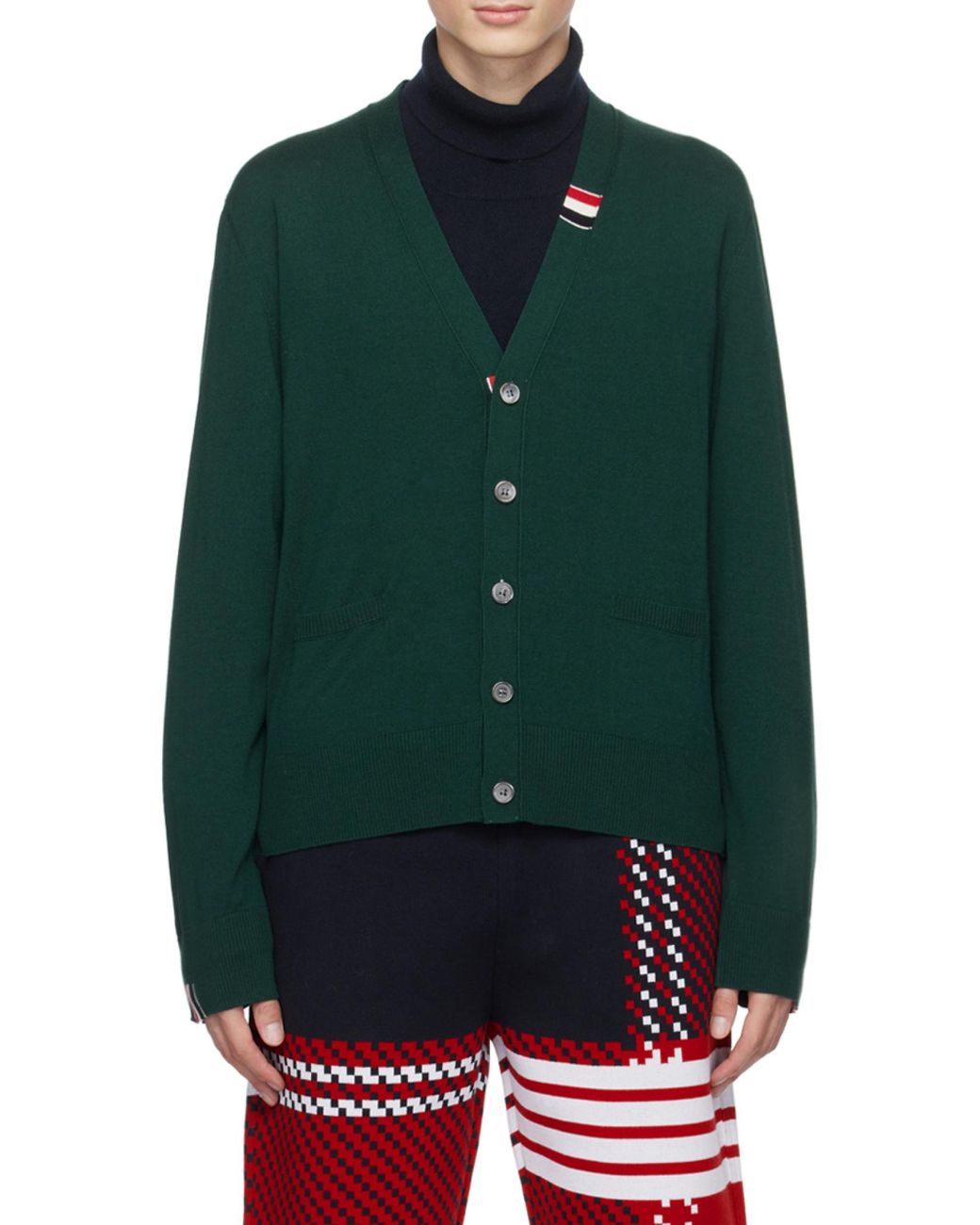 Thom Browne Green Button-Up Knitted Cardigan for men