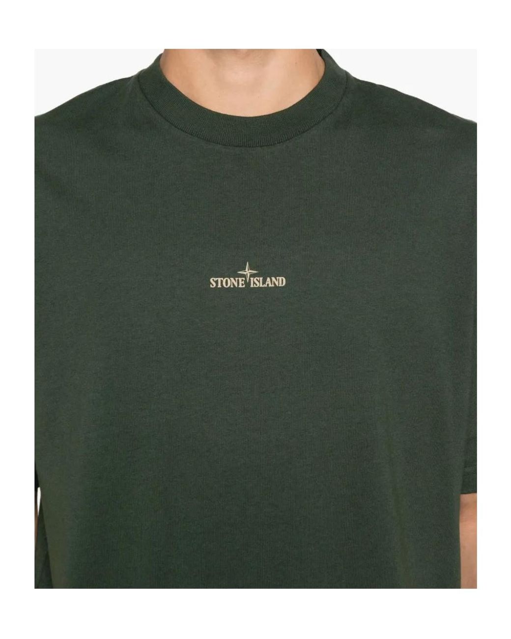 Stone Island Green Logo-Print T-Shirt for men