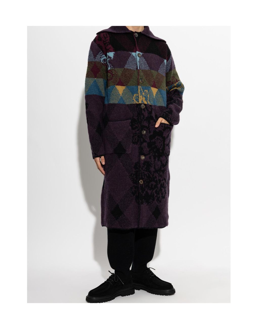 Dries Van Noten Black Patchwork Wool Cardigan for men