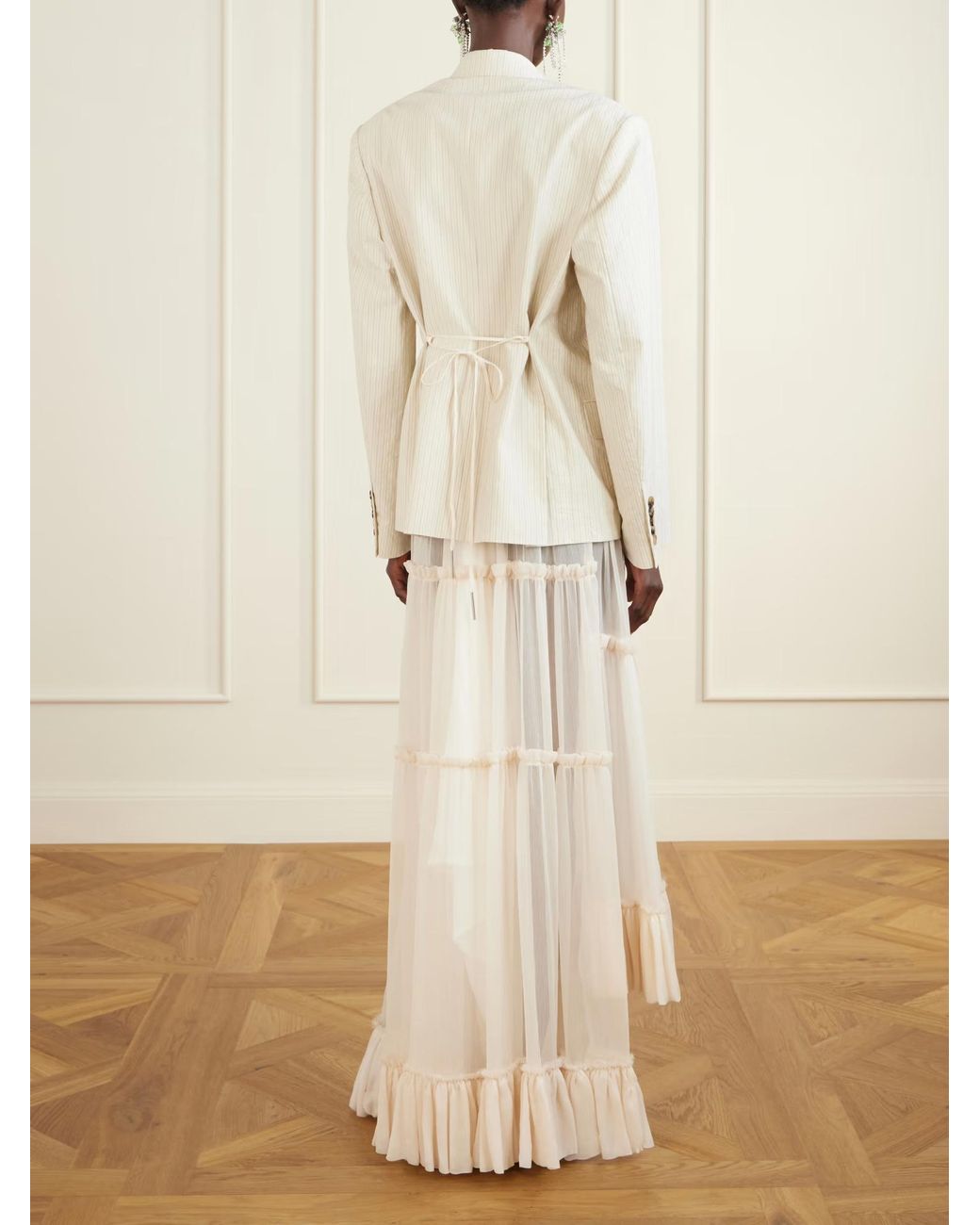 Dries Van Noten Natural Bosea Double-Breasted Striped Suit Jacket