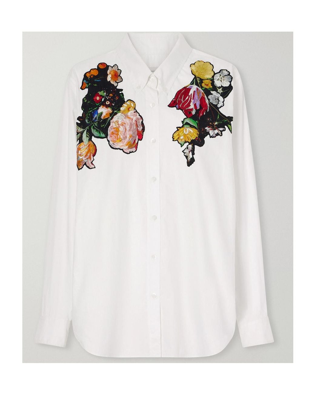 Dries Van Noten White Floral-Embroidered Cotton-Poplin Shirt