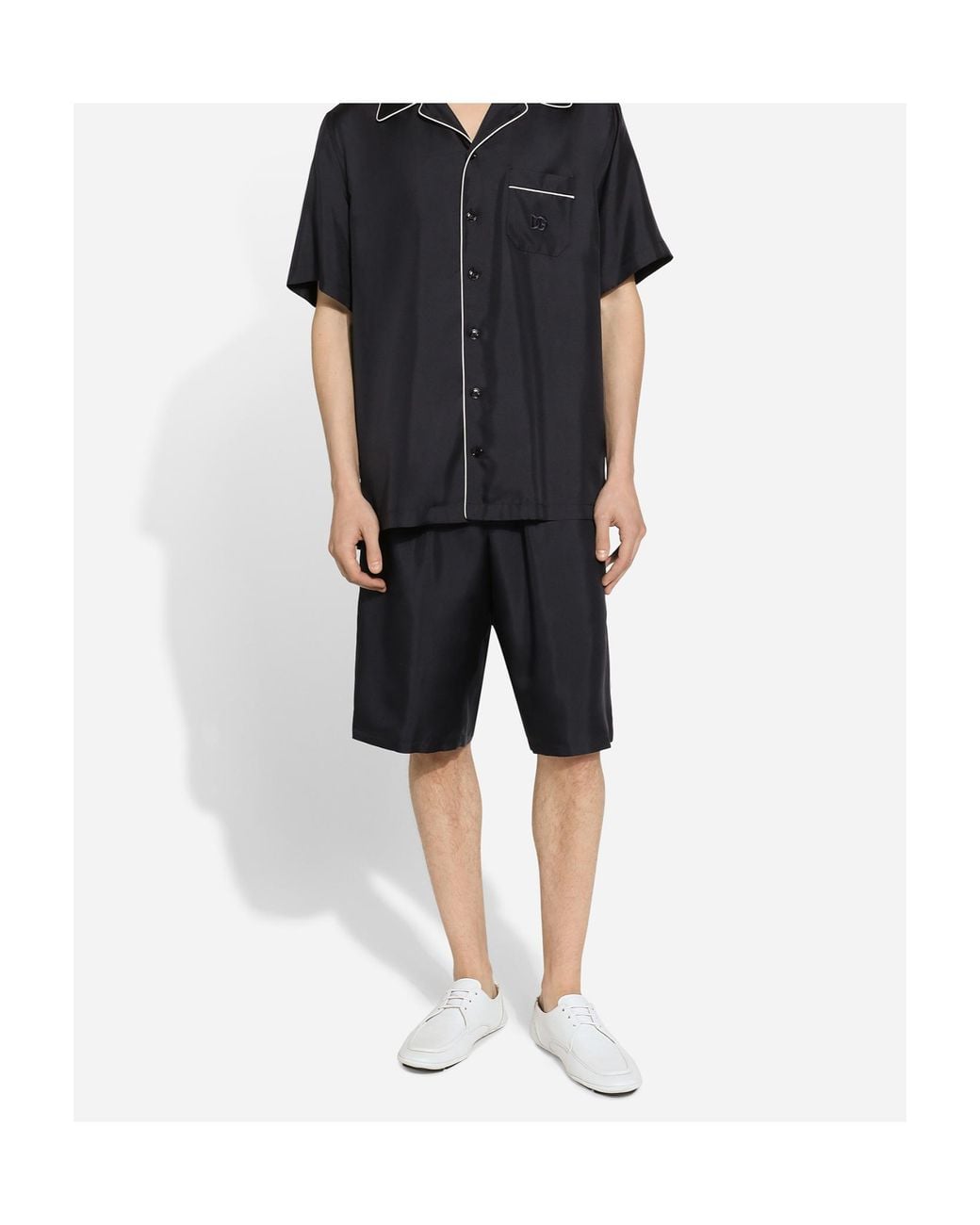 Dolce & Gabbana Black Drawstring-Waist Silk Shorts for men