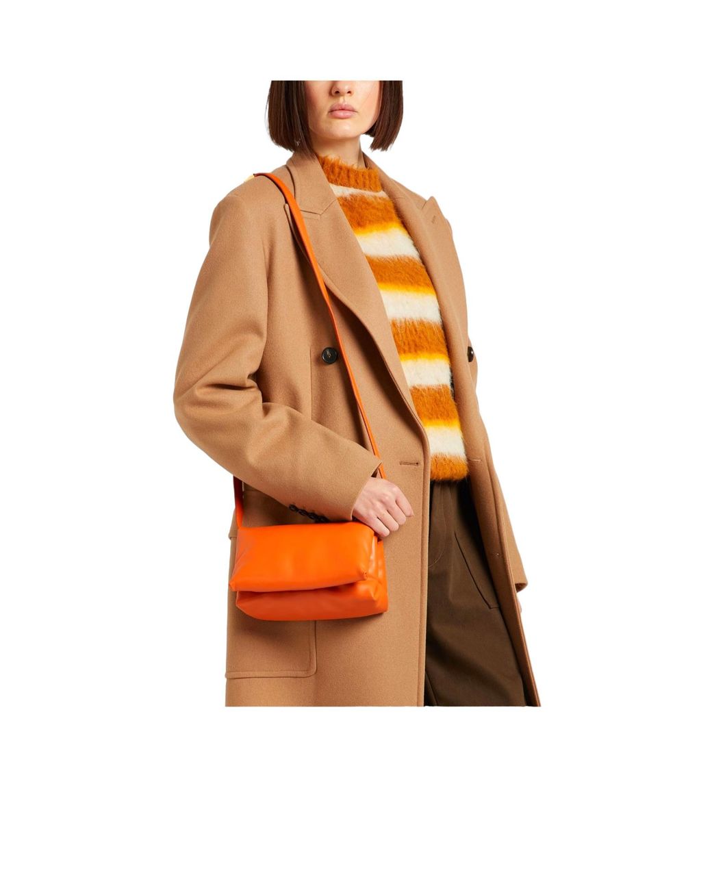 Marni Orange Solid Color Leather Shoulder Bag