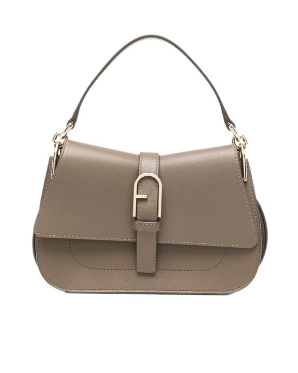 Furla Gray Arch-Logo Leather Shoulder Bag