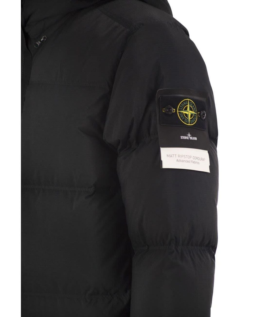 Stone Island Black Hooded Puffer Down Jacket for men
