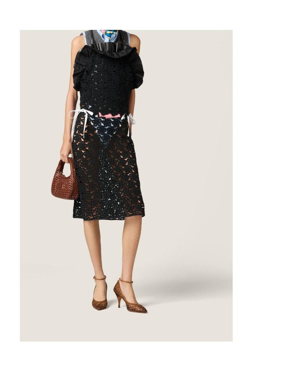 Miu Miu Black Cotton Macramé Mini Skirt