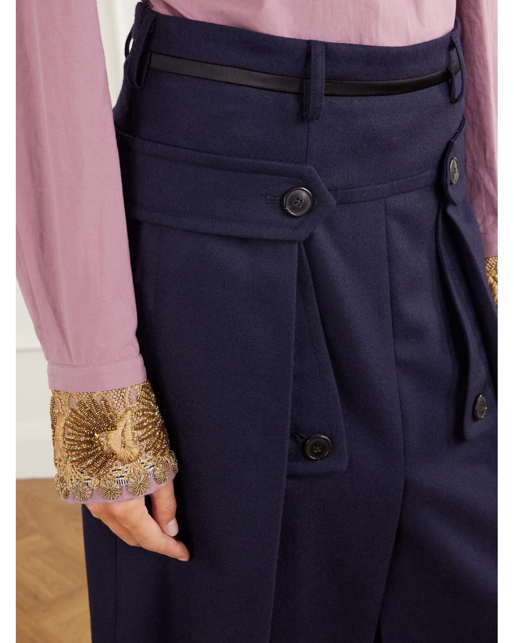 Dries Van Noten Blue Wool Midi Skirt