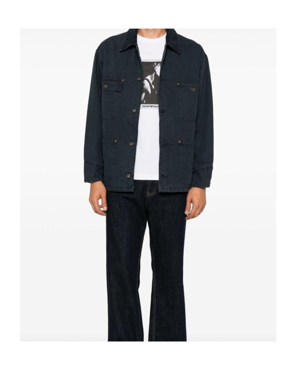 Emporio Armani Blue Corduroy-Collar Logo-Plaque Jacket for men
