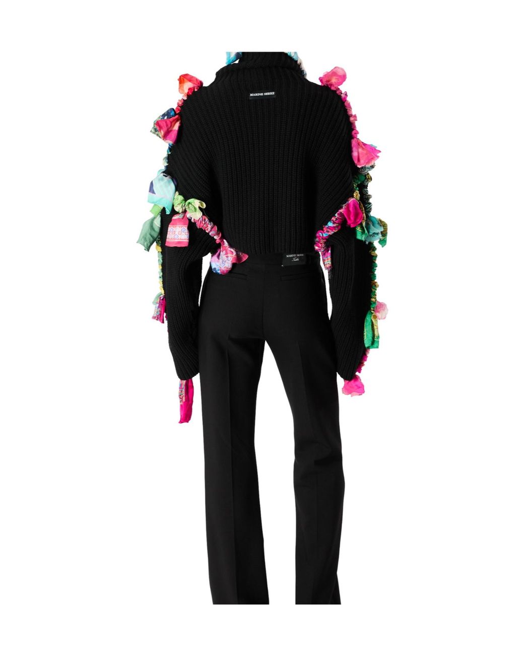 MARINE SERRE Black Regenerated Silk Scarves Cropped High Neck Sweater