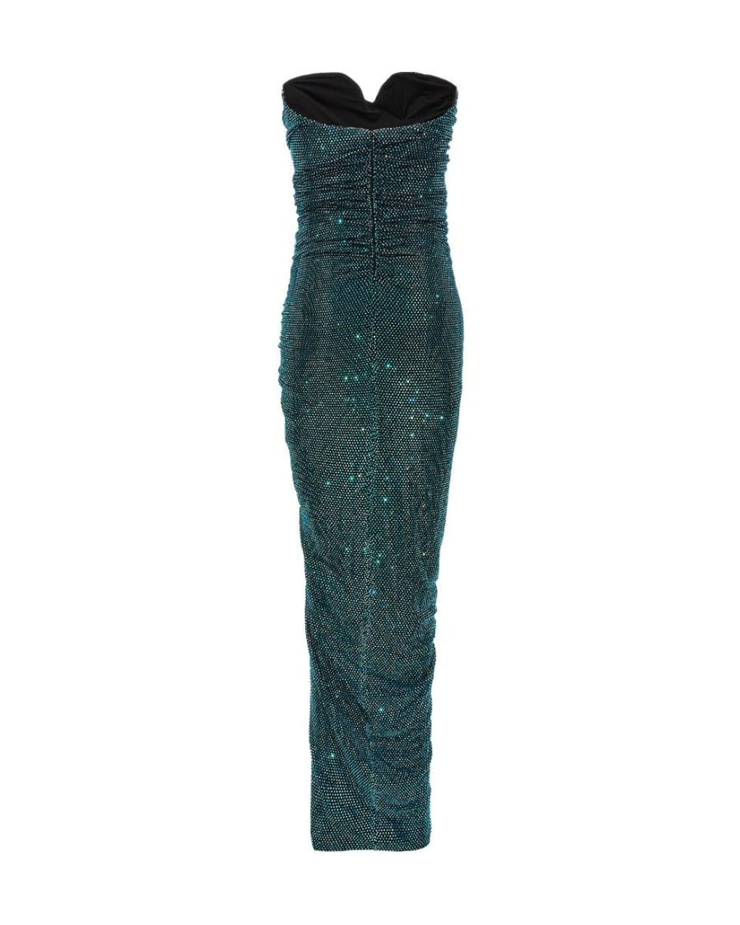 Alexandre Vauthier Green Embellished Ruched Strapless Maxi Dress