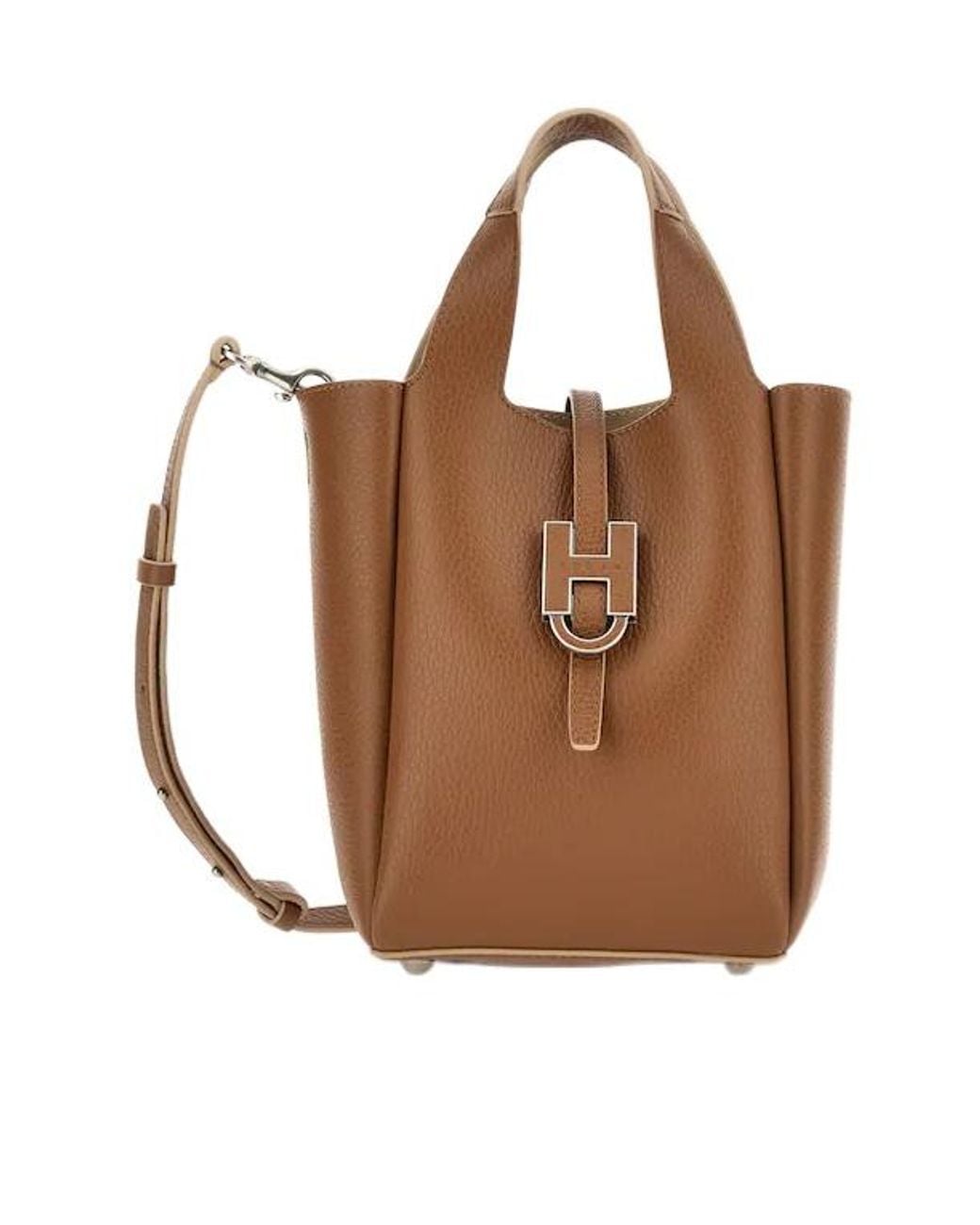 Hogan Brown Mini Logo-Plaque Top Handle Bag