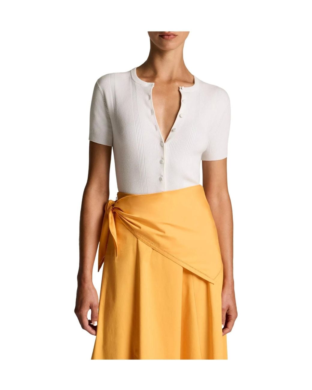Vince Orange Short-Sleeve Knitted Cardigan