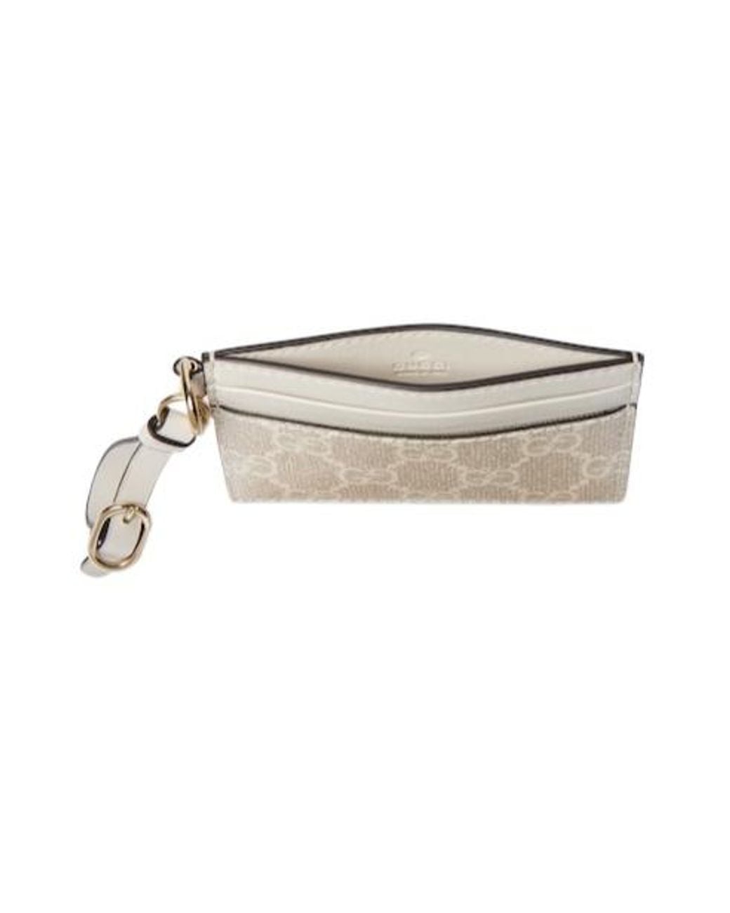 Gucci White Gg Emblem Card Case With Strap