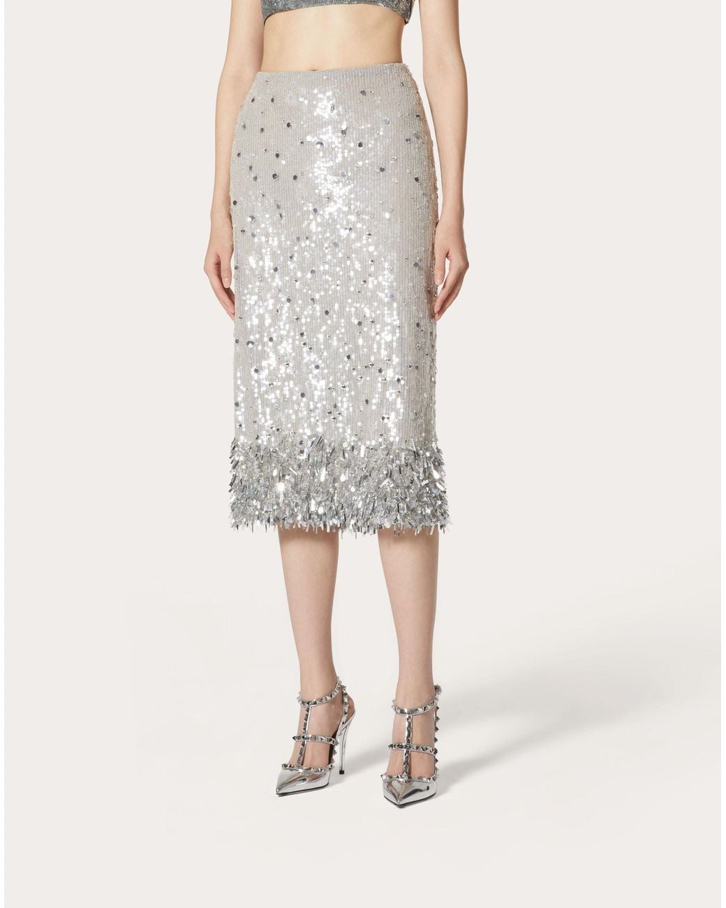 Valentino White Tulle Illusione Embroidered Skirt