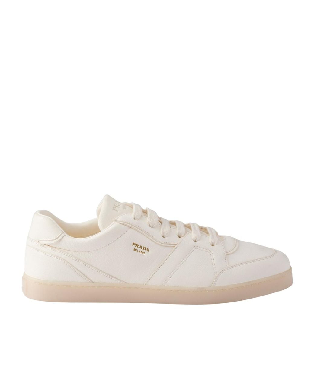 Prada White Round-Toe Lace-Up Sneakers for men