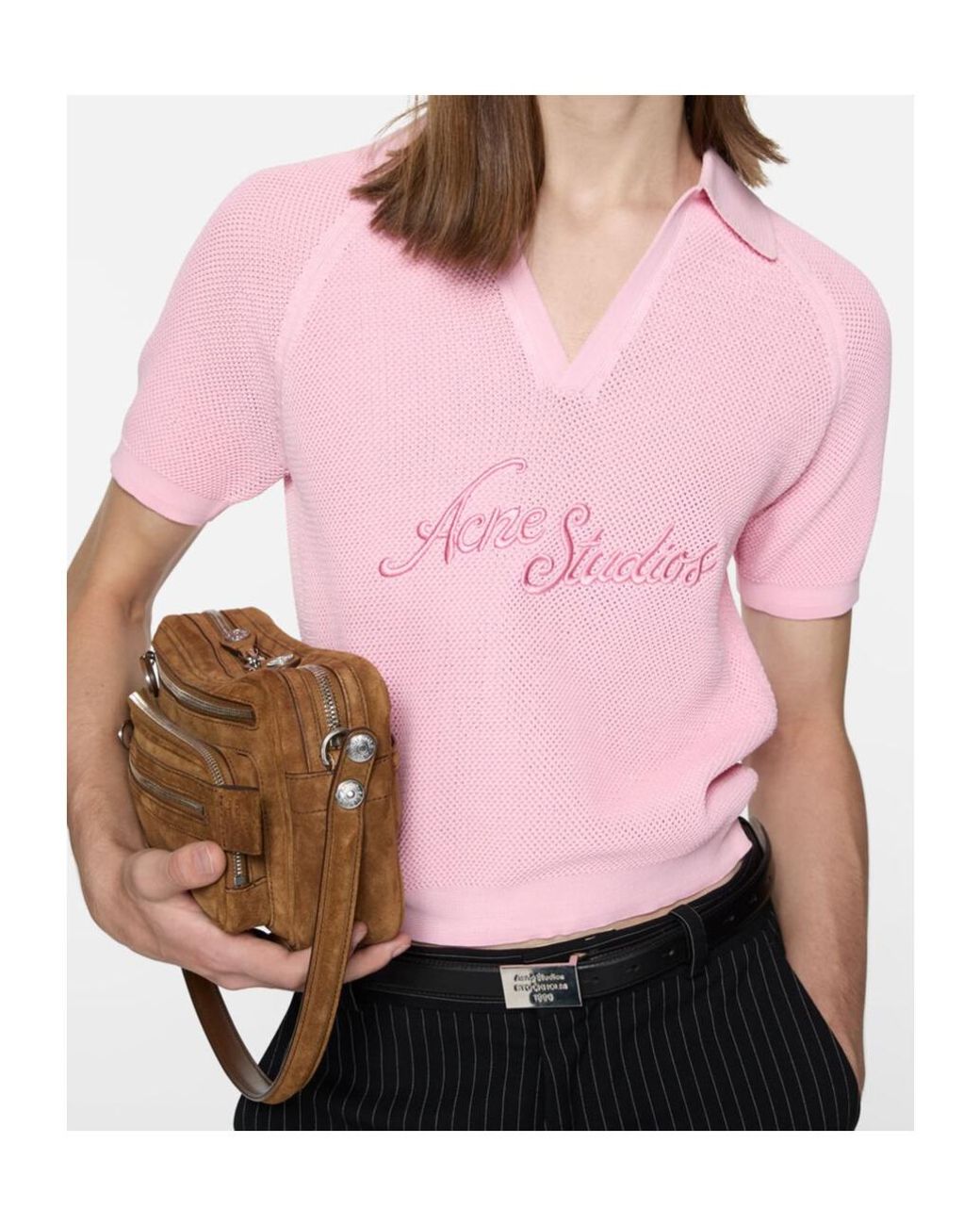 Acne Pink Embroidered V-Neck Sweater for men
