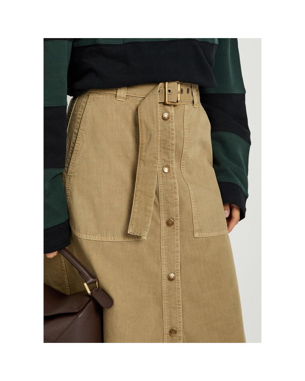 Moncler Natural A-Line Utility Midi Skirt