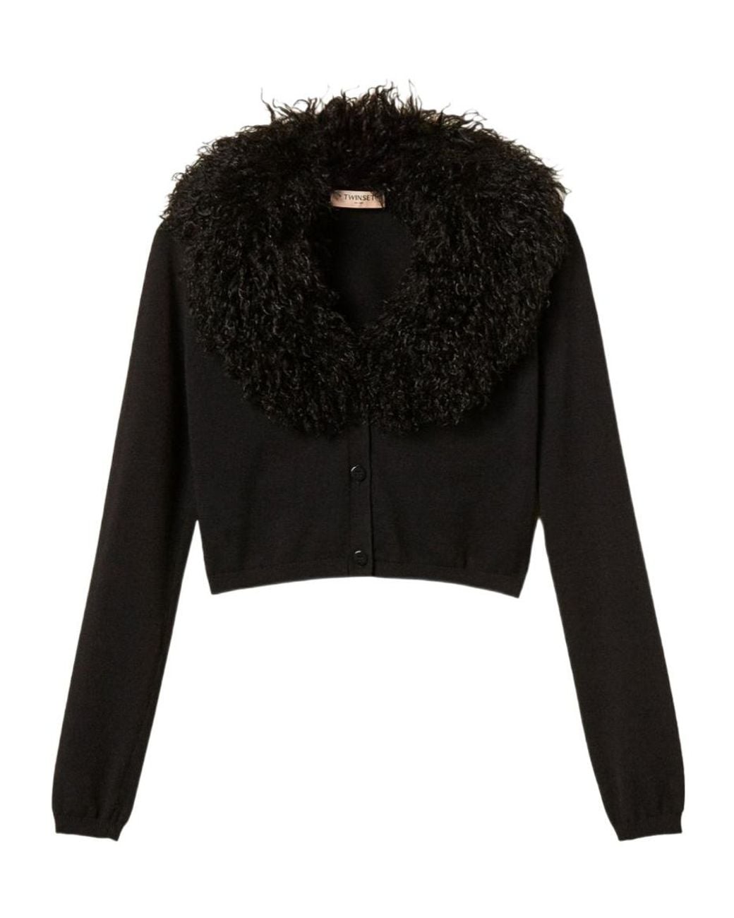 Twinset Black Faux Fur Trim Cropped Cardigan