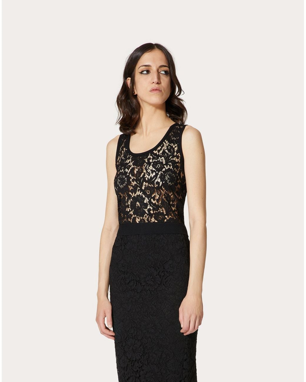 Valentino Black Crochet-Design Sleeveless Top
