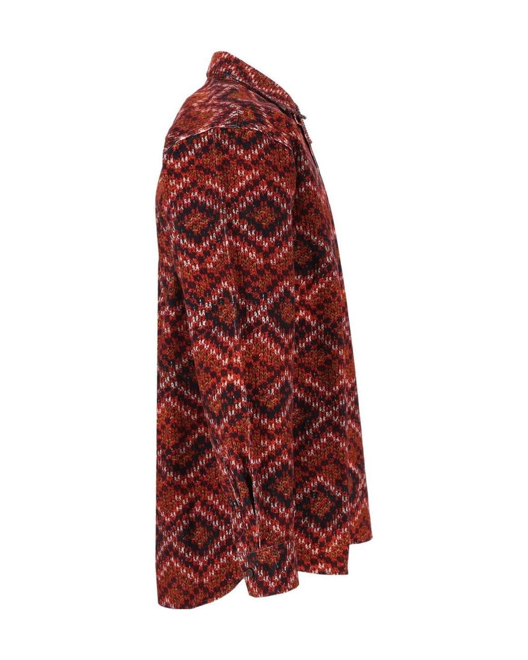 Dries Van Noten Red Knit-Pattern Corduroy Shirt for men