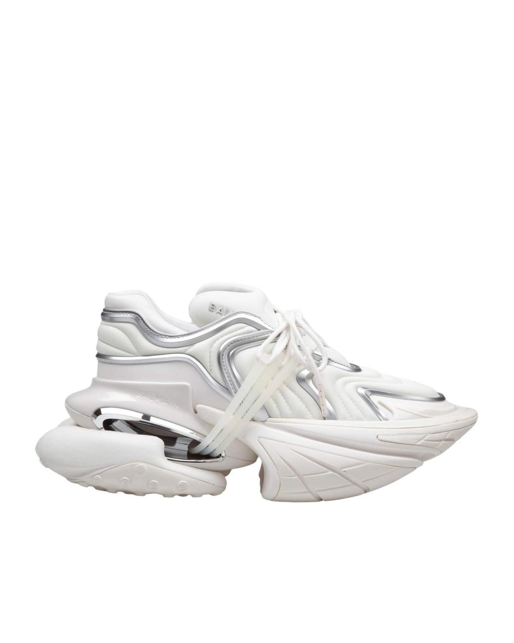 Balmain White Unicorn Wave Panelled Sneakers for men