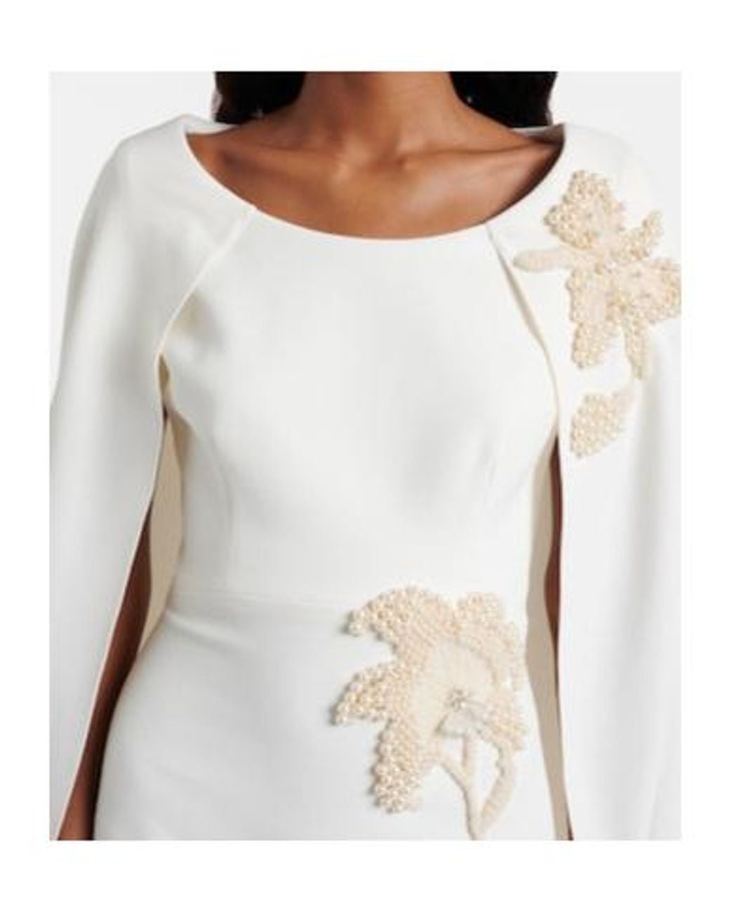 Safiyaa White Yuna Faux Pearl-Embellished Crepe Gown