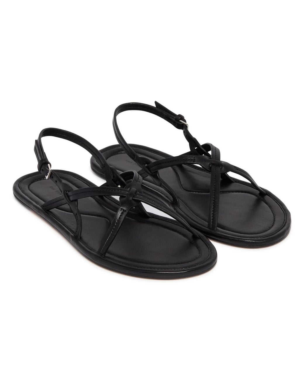 The Row Black Round-Toe Flat Sandals