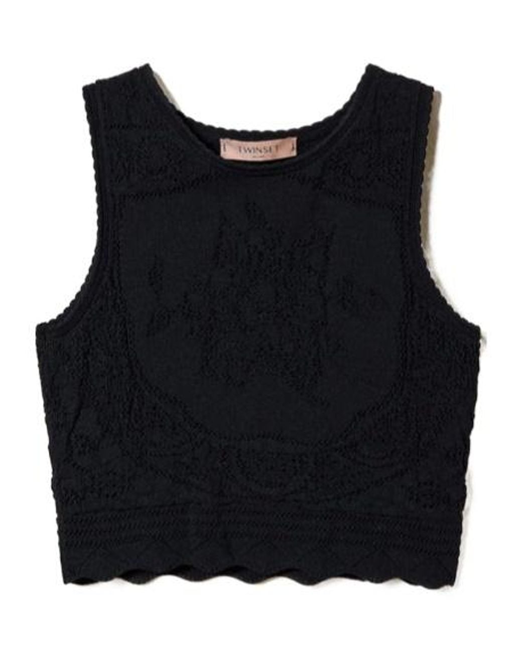 Twinset Black Crochet-Knit Crop Top