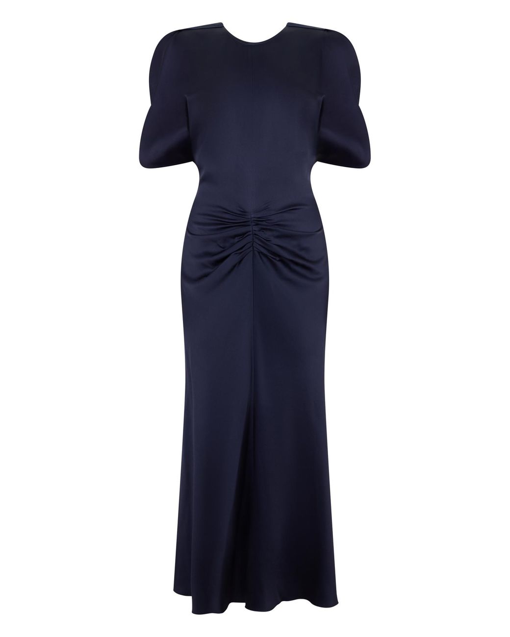 Victoria Beckham Blue Gathered Satin Midi Dress