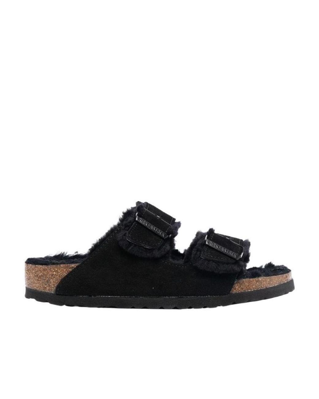 Birkenstock Black Arizona Shearling Double-Strap Sandals