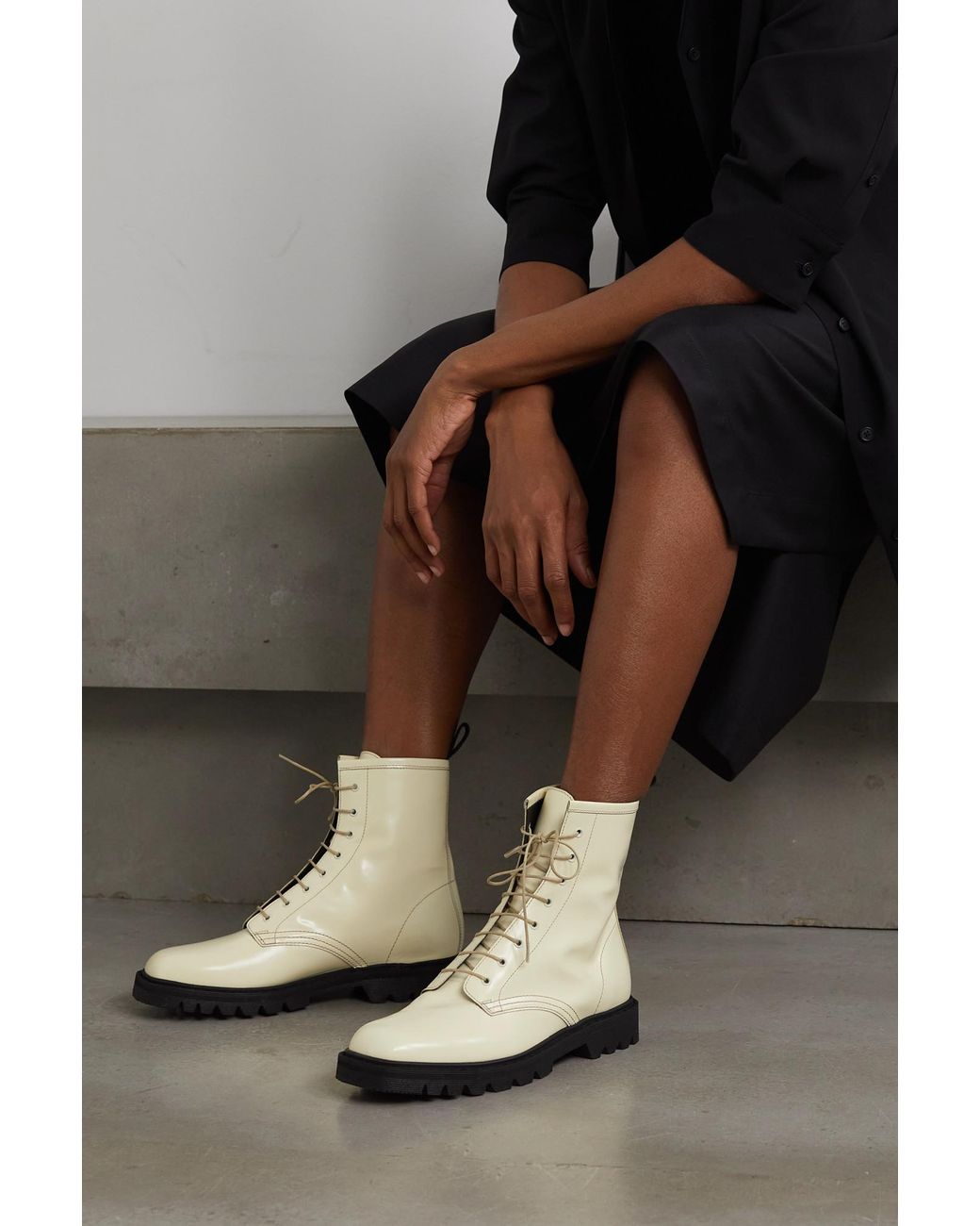 The Row Natural Ranger Lace-Up Leather Ankle Boots