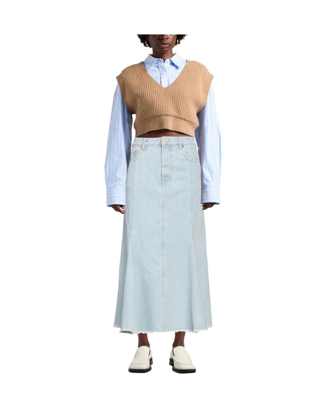 Ganni Blue Light-Colored Denim Midi Skirt