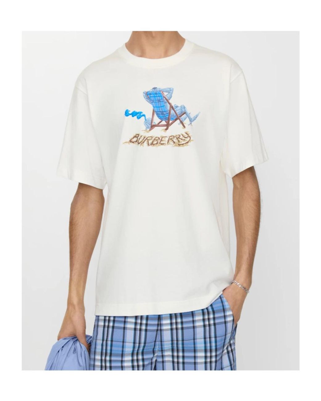 Burberry White Beach Knight Crewneck T-Shirt for men