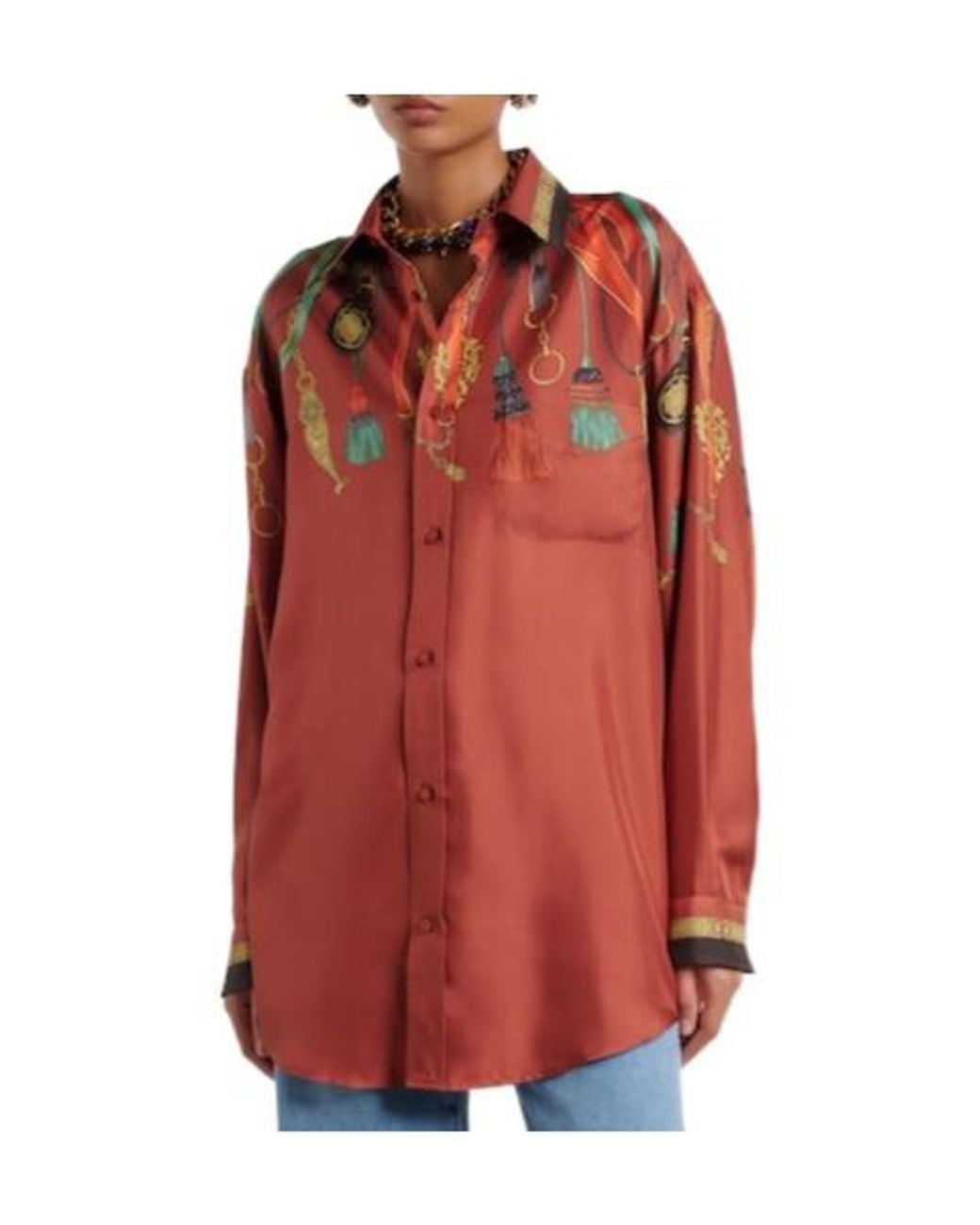 Etro Red Printed Silk Satin Shirt