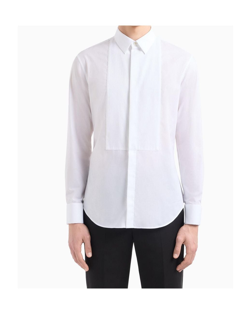 Giorgio Armani White Pleated Curved Hem Shirt for men