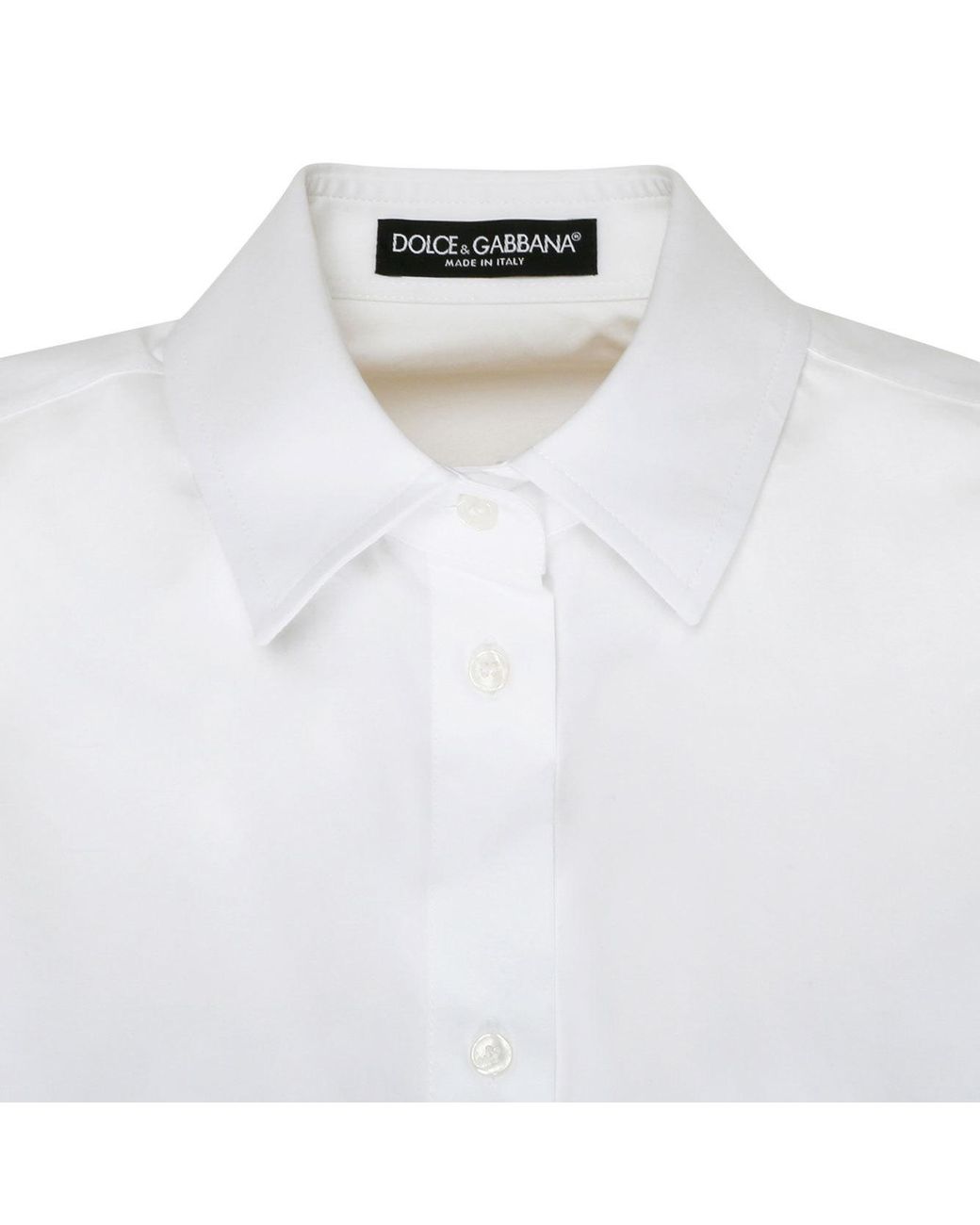 Dolce & Gabbana White Lace Detailed Cropped Poplin Shirt