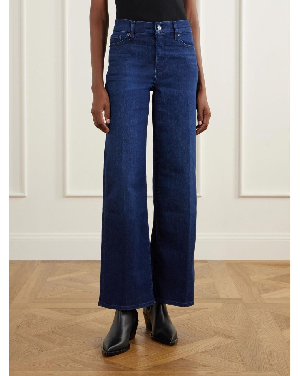 FRAME Blue Form-Fitting Wide-Leg Jeans