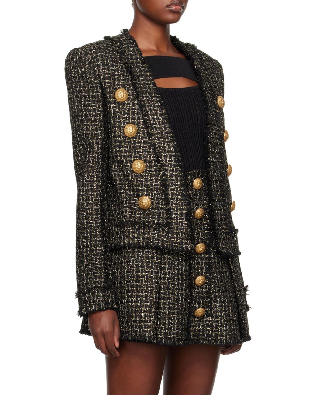 Balmain Black Tweed Collarless Jacket