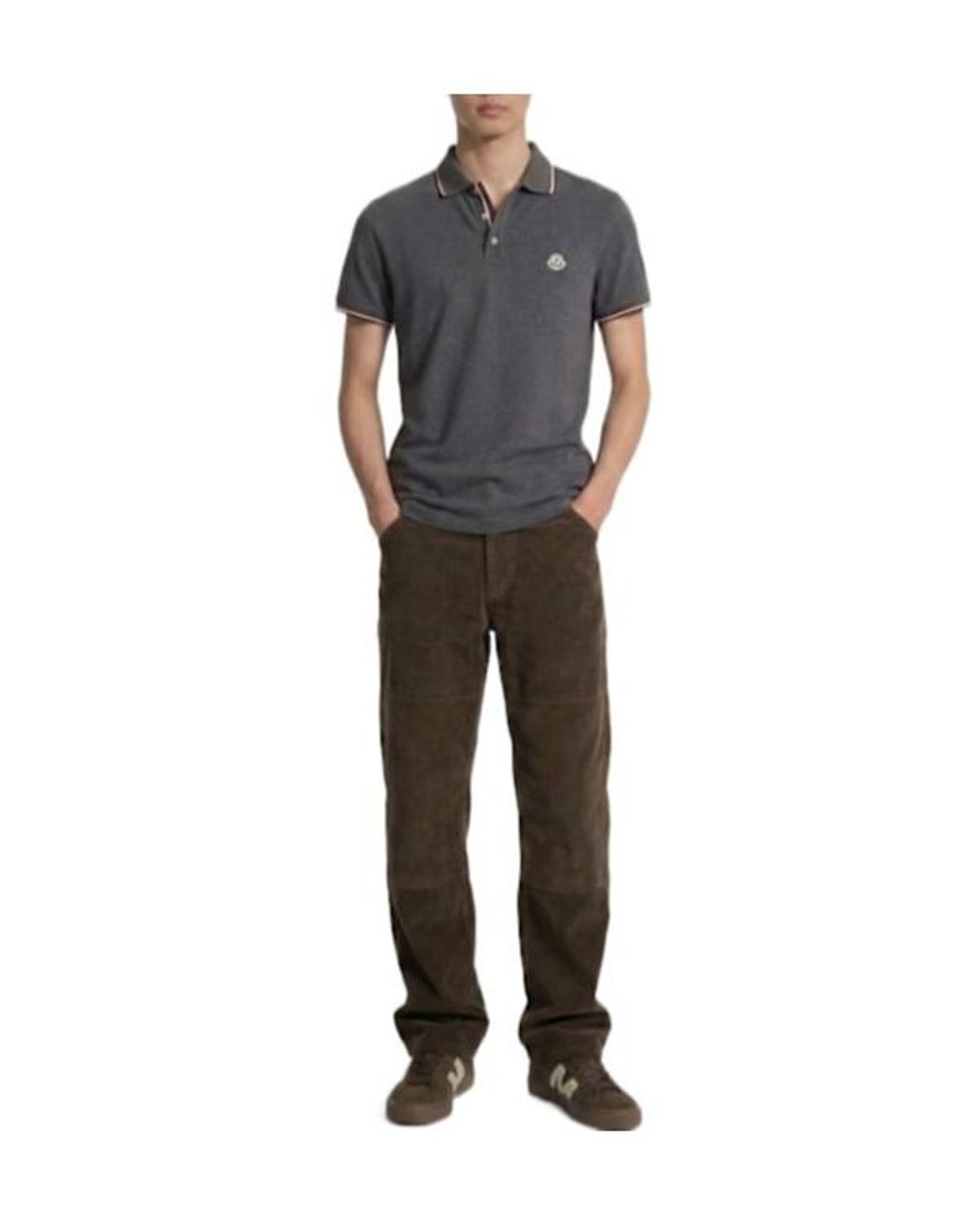 Moncler Black Tricolour-Trimmed Cotton Polo Shirt for men