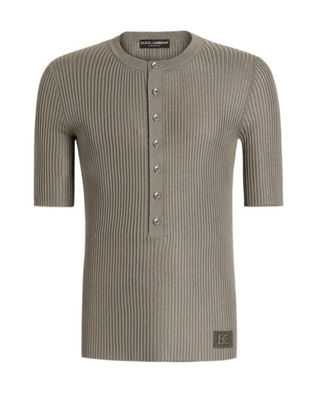 Dolce & Gabbana Gray Ribbed Logo Patch Knitted Top for men