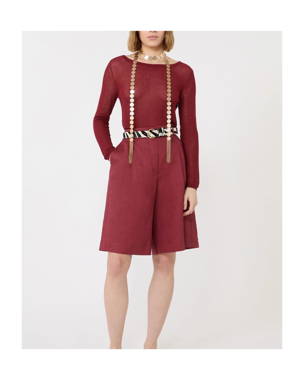 Max Mara Red Studio Sheer Boat-Neck Knitted Top