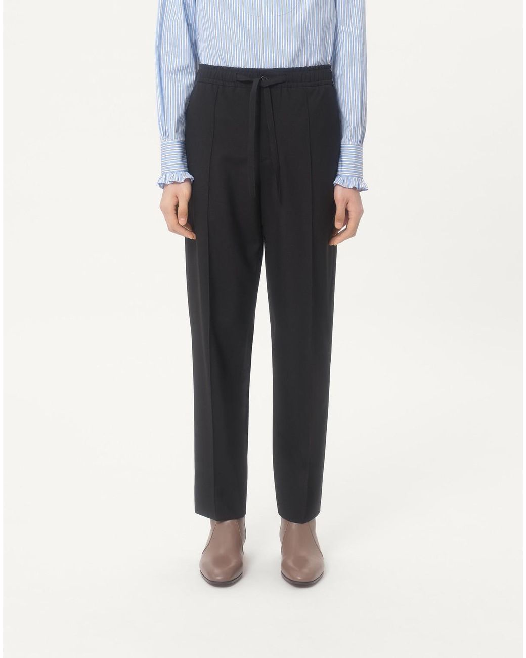 Valentino Gray Pleat Detailed Drawstring Pants for men