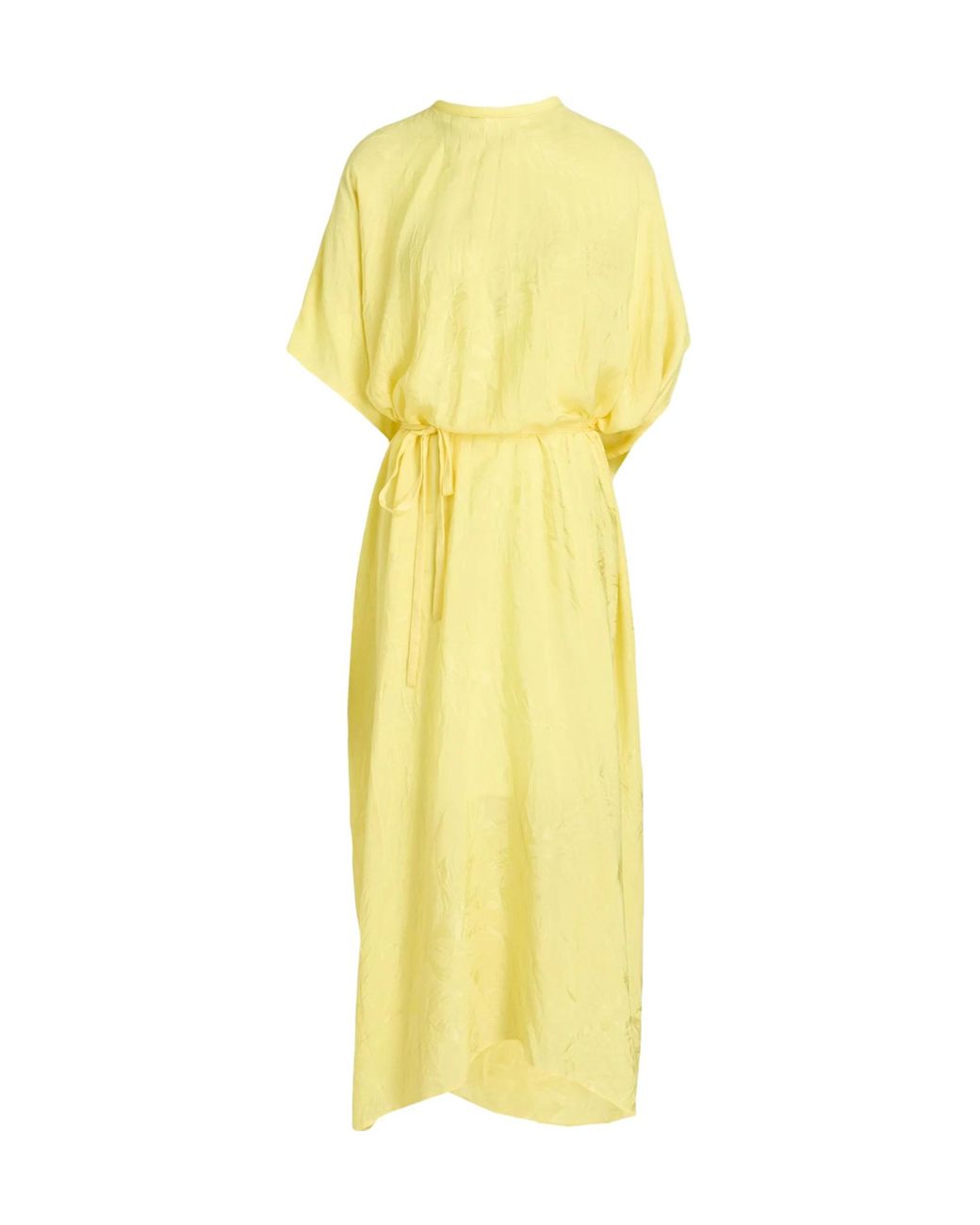 Balenciaga Yellow Short-Sleeve Belted Long Dress
