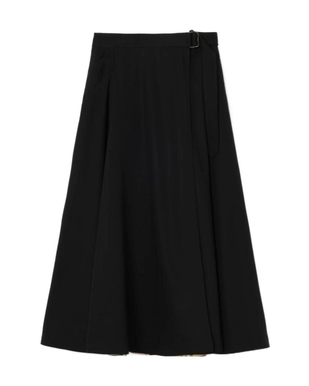 Burberry Black Wool Belted Midi Skirt
