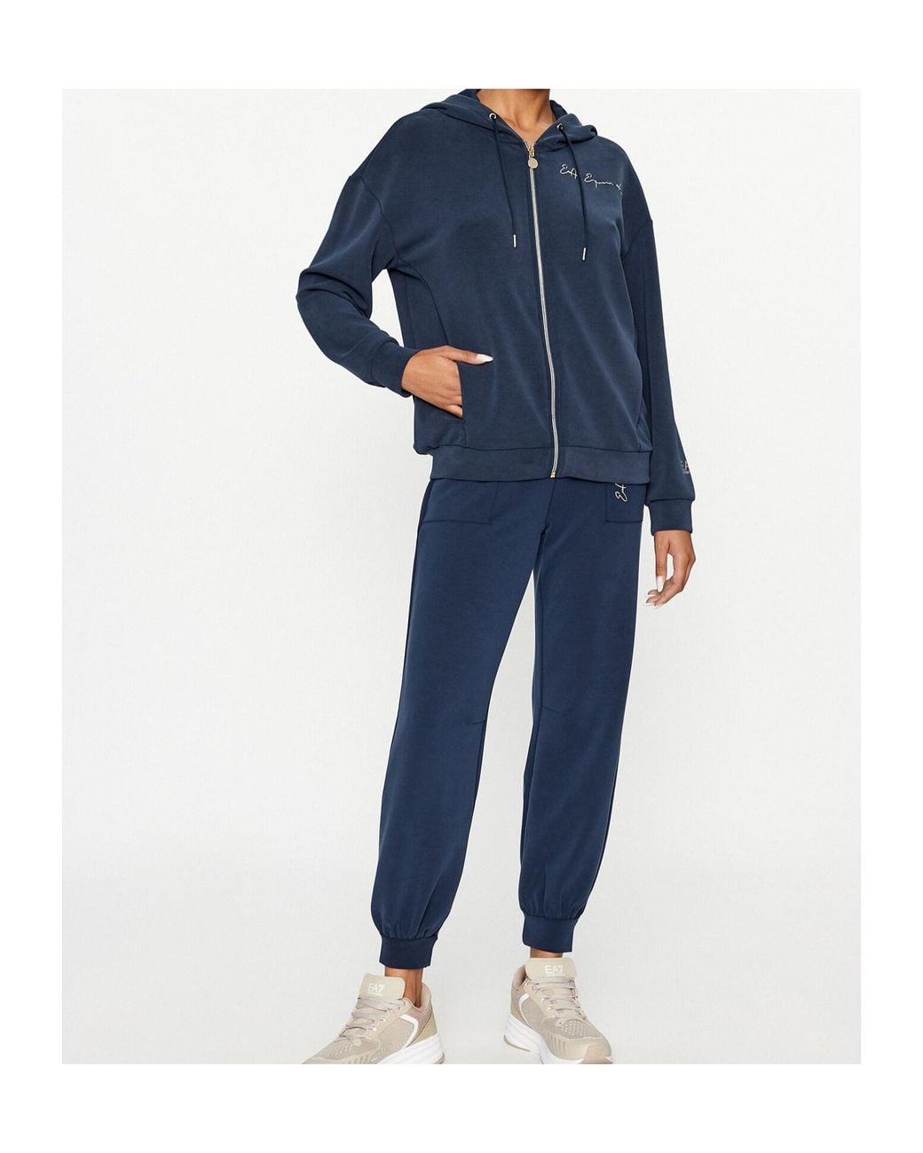 EA7 Blue Logo Hooded Zipper Sweatshirt