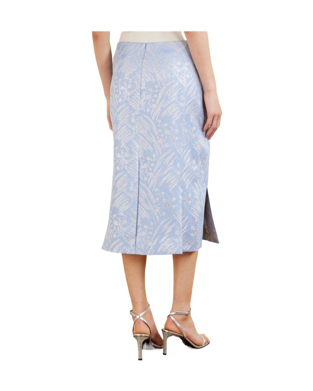 Tory Burch White Floral-Jacquard Metallic Skirt