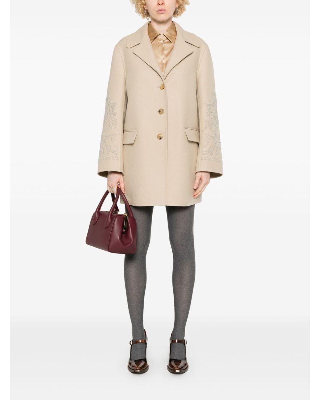Ermanno Scervino Natural Single Breasted Embroidered Coat
