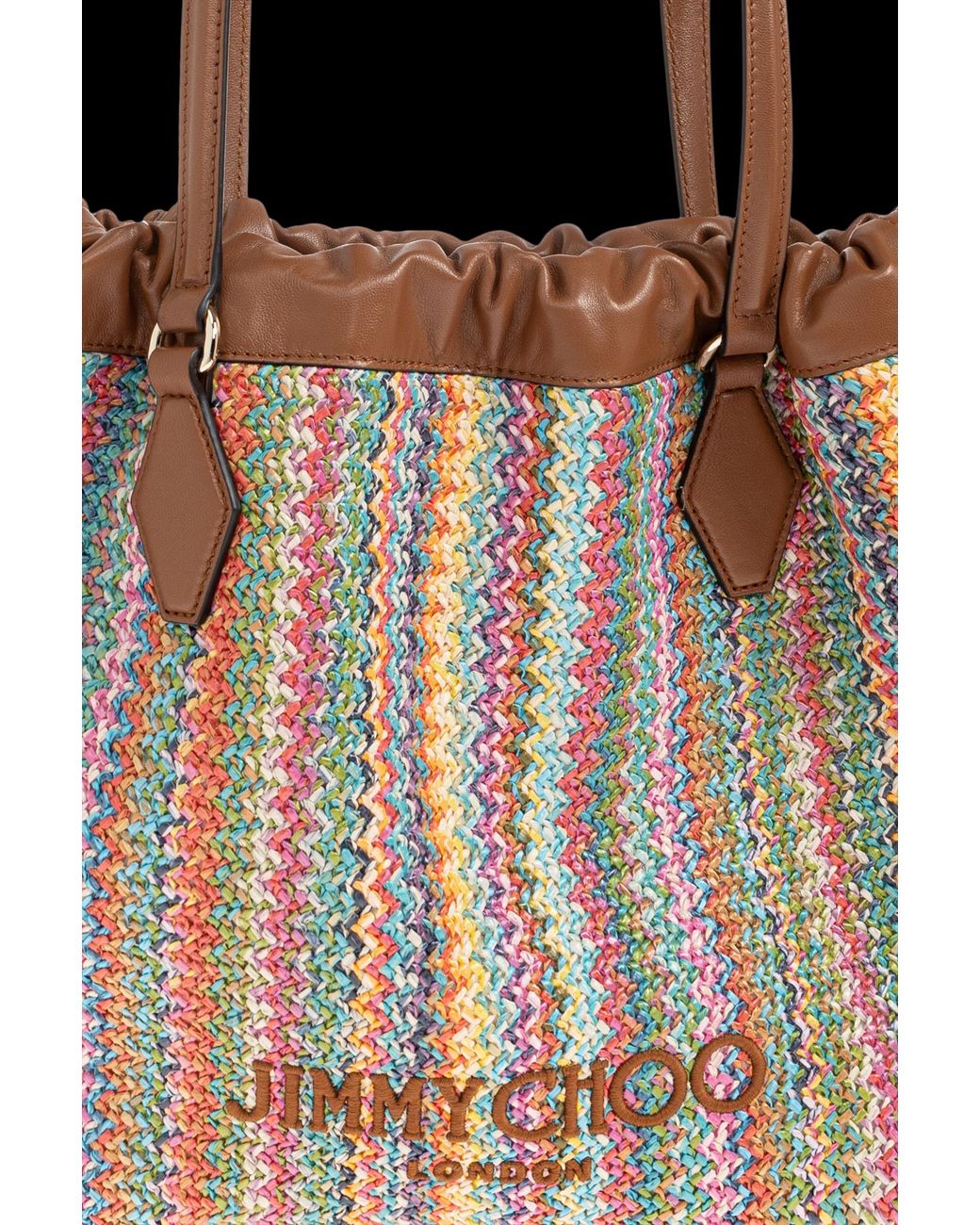 Jimmy Choo Brown Drawstring Woven Tote Bag