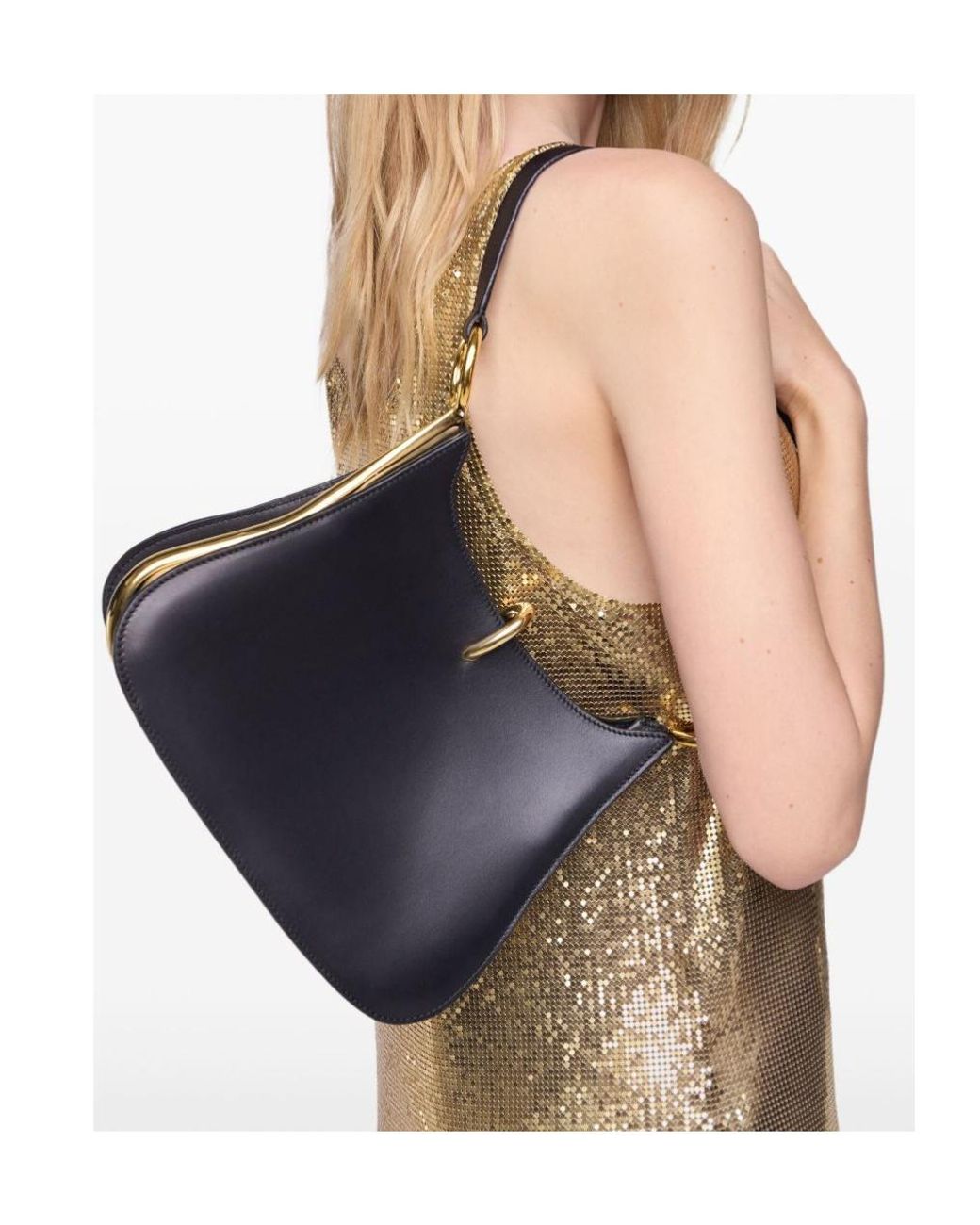 Rabanne Black Medium Ring Shoulder Bag