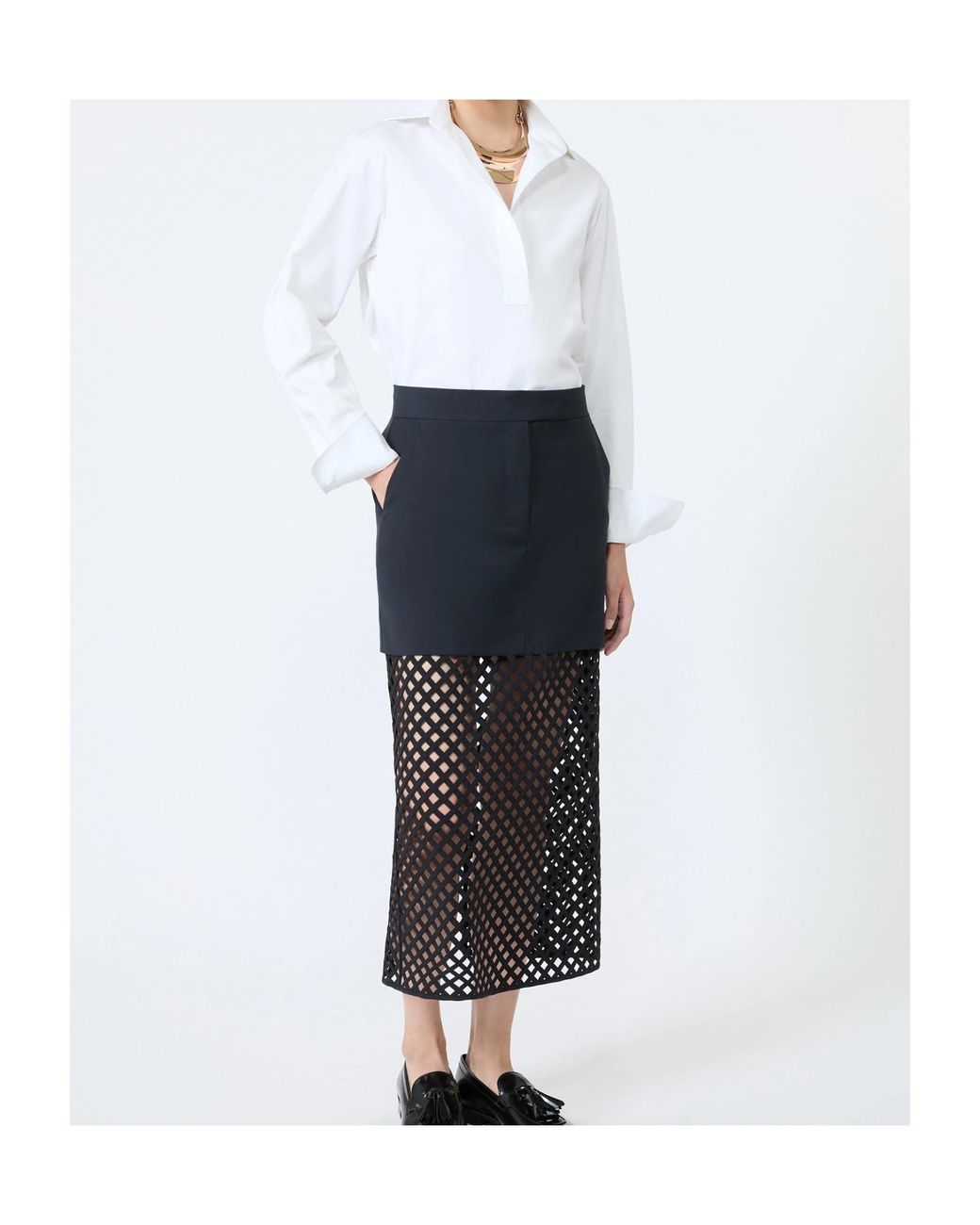 Max Mara Black Woven Midi Skirt
